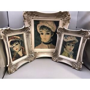 Three VTG 1950's Jeffe Huldah Framed Prints Annette Marianne Suzanne 10x11 7X7